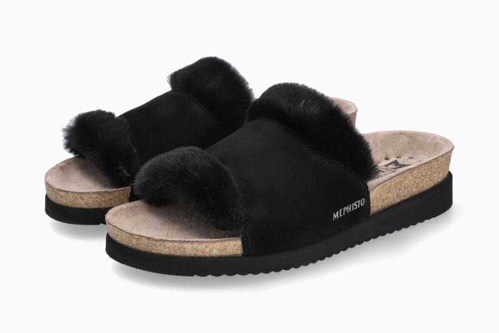 Mephisto Hemeline Slide Sandal Slipper Fur Lining Open Toe Flat Slip On 37 6.5